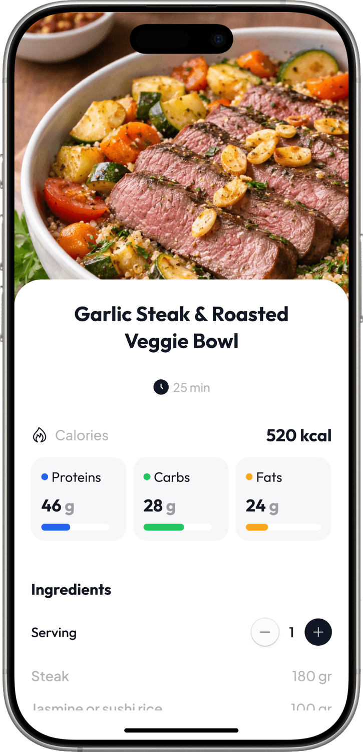 easyEats recipe detail with calories and macros